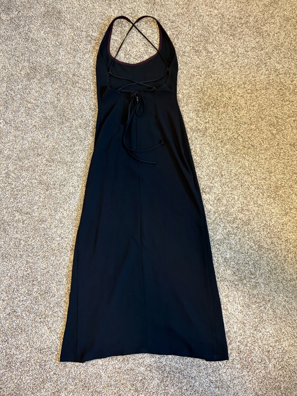 Y2K 90s Minimalist Slip Dress black Open Back Maxi Dress Lace-Up Back Size XS - Picture 2 of 13